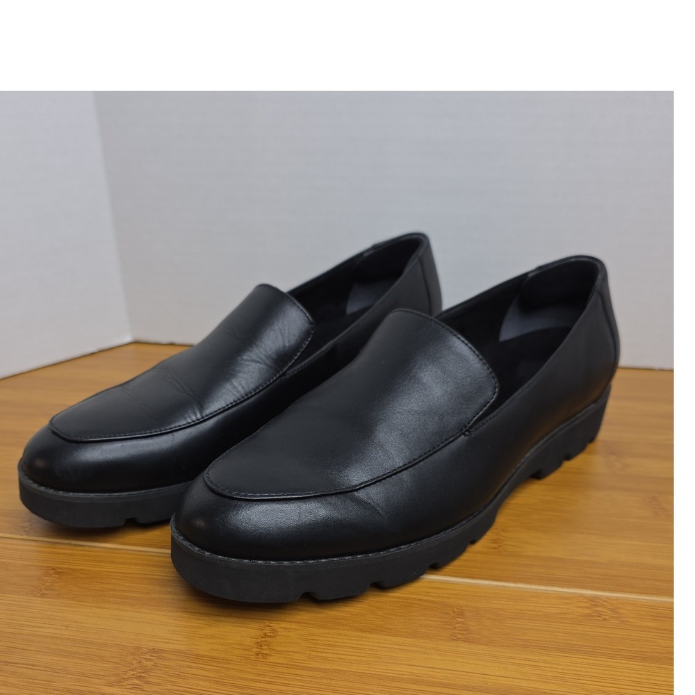 Vionic Kensley Black Leather Lug Sole Loafers Womens Orthotic Slip On Shoes